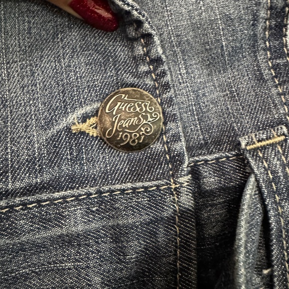 Guess Dark Blue Denim Jacket with Black Faux Fur Collar sz M - Picture 3 of 7